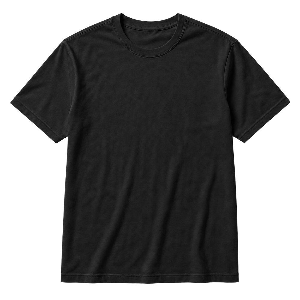 A black tee, photographed flat, front